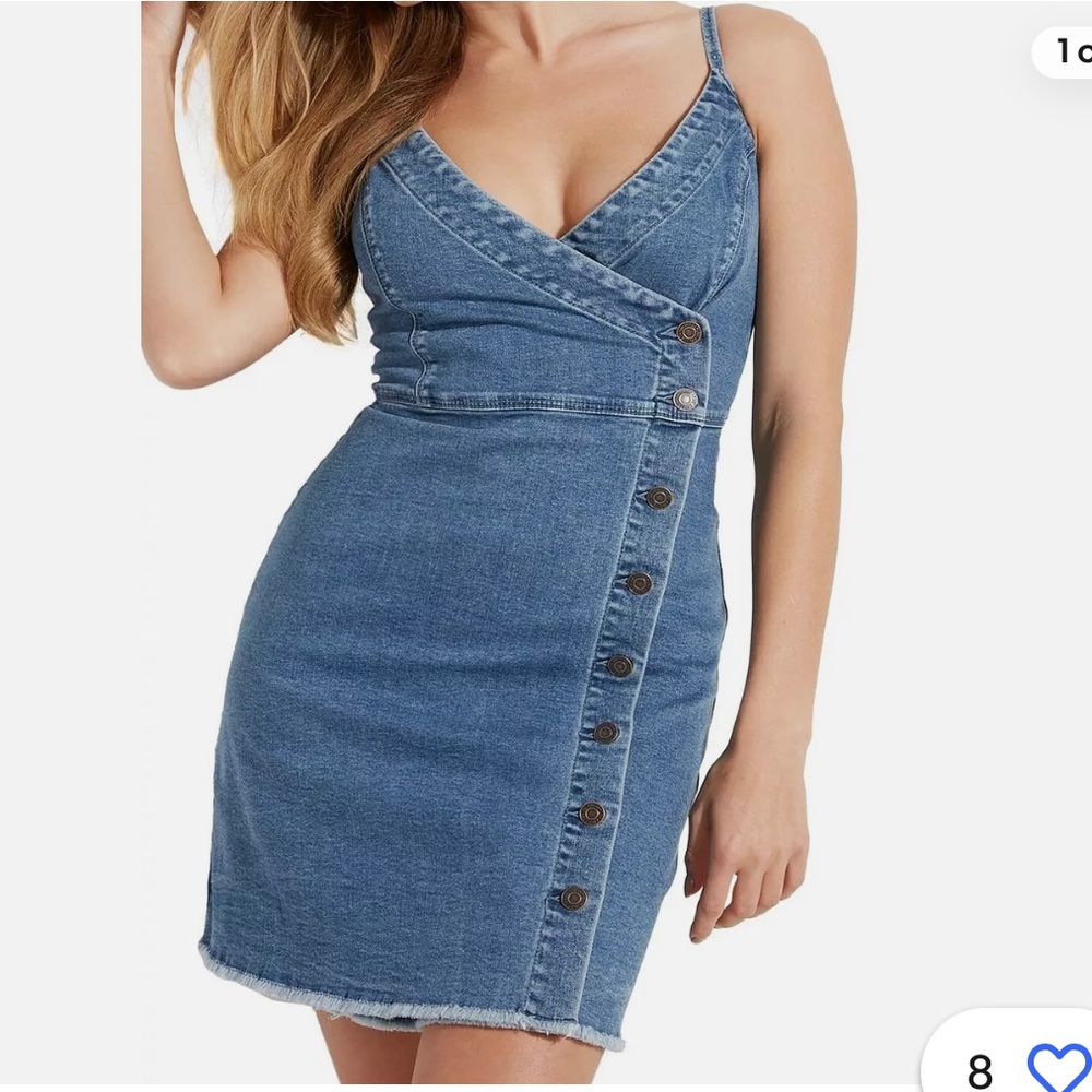 Guess NWT asymmetric denim spring showers wash closure dress Sz Small